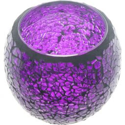 Glass Mosaic Votive Holder Round w/ LED T-Light - Purple (Each)