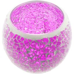 Glass Mosaic Votive Holder Round w/ LED T-Light - Pink (Each)