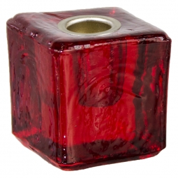 Mini Glass Candle Holder Cube Red (each)