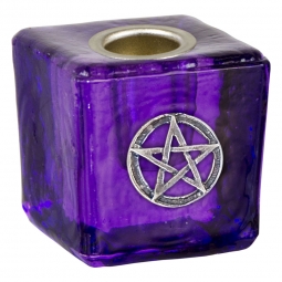 Mini Glass Candle Holder Pentacle Purple (Each)