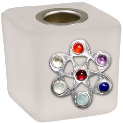 Mini Glass Candle Holder Chakras Frosted (Each)