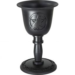 Metal Chalice Taper Candle Holder - Pentacle w/ Raven (Each)
