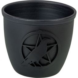 Metal Pot Mini Candle Holder - Pentacle w/ Raven  (Each)