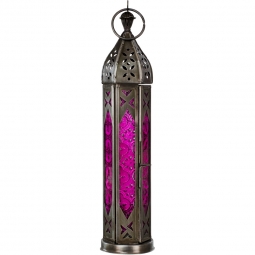 Glass & Metal Lantern Tower Pink & clear (Each)