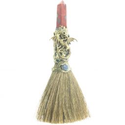 Gemstone Wicca Broom 8in - Red Jasper w/ Gold Dragon (Each)