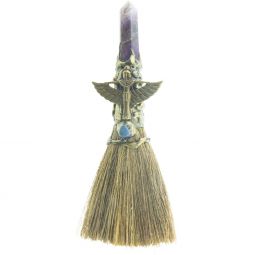 Gemstone Wicca Broom 8in - Amethyst w/ Gold Isis (Each)