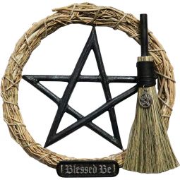 Protection Wreath w/ Wicca Broom - Pentacle (Each)