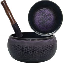 Singing Bowl Round Sided 8in Flower of Life Purple (Each)