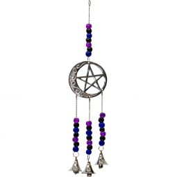 Brass Bell Chime - Pentacle & Moon w/ Beads (Each)