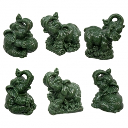 Polyresin Feng Shui Figurine Elephants - Jade (Set of 6)
