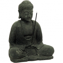 Volcanic Stone Statue & Incense Holder Meditating Buddha Black (each)