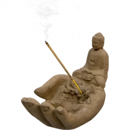 Volcanic Stone Incense Holder - Hand w/Buddha (Each)