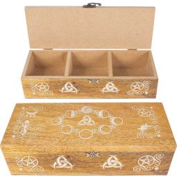Laser Engraved Wood Compartment Box - Pagan Moon Phases (Each)