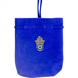 Suede Pouch Rounded w/Strap - Blue Fatima Hand (Each)