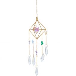 Hanging AB Heart Crystal Suncatcher w/ Multi - Colored Glass Beads & Clear Crystals (Each)