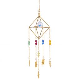 Hanging AB Crystal Prism Suncatcher w/ Multi - Colored Glass Beads & Sun Charms (Each)