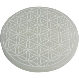 Polished Selenite Charging Disk w/ Flower of Life - Large (Each)