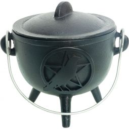 Cast Iron Cauldron Small 4.5in Pentacle w/ Raven (Each)