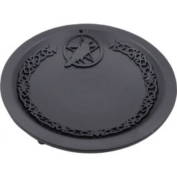 Cast Iron Offering Plate Incense Holder - Pentacle w/ Raven (Each)