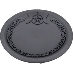 Cast Iron Offering Plate Incense Holder  - Triple Moon w/ Pentacle (Each)