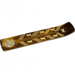 Wide Engraved Wood Incense Holder Celtic Pentacle (Each)