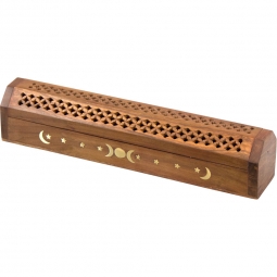 Wood Incense Storage Box  Triple Moon  (Each)