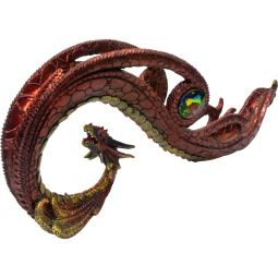 Polyresin Incense Holder - Red Dragon Curved w/ Gem (Each)