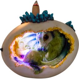 Polyresin Backflow Globe Incense Burner w/ Multi-colored LED - Hatching Baby Dragon (Each)