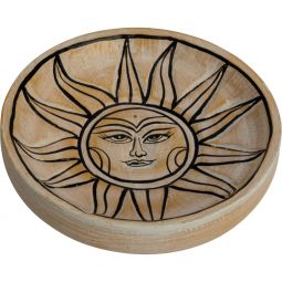Wood Round Incense Holder White Washed - Celestial Sun (Each)