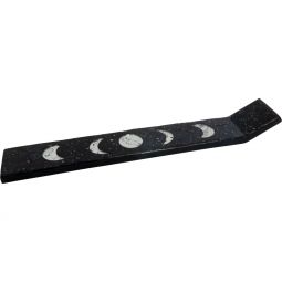 Wood Incense Holder Glass Mosaic 13.5in - Moon Phases - Black (Each)