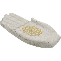 Recycled Resin Incense Holder - Hand w/ Gold Lotus (Each)