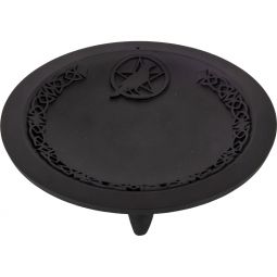 Cast Iron Incense Holder Round - Pentacle w/ Raven (Each)