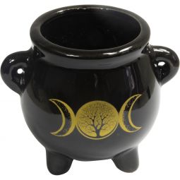Ceramic Mini Cauldron - Triple Moon w/ Tree of Life(Each)