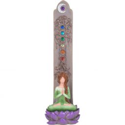 Polyresin Incense Holder - Yoga Goddess w/ Chakra Gems (Each)