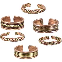 Copper Ring Adjustable  Assorted Designs  (Set of 6)