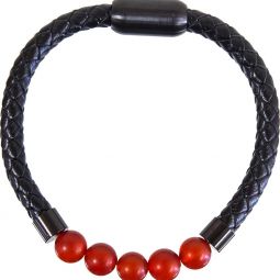 Vegan Leather Braided Bracelet w/ Magnetic Clasp - Red Agate (Each)