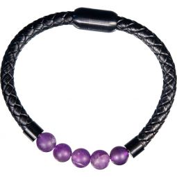 Vegan Leather Braided Bracelet w/ Magnetic Clasp - Amethyst (Each)