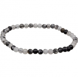 Elastic Bracelet 4mm Round Beads - Black Rutilated Qtz (Each)