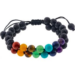 Chakra Adjustable Bracelet 8-9mm Round Beads Double Row - Lava (Each)