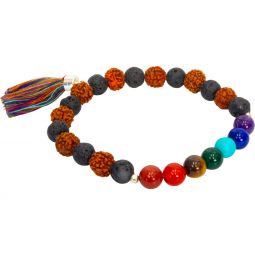 Chakra Elastic Bracelet 8mm Round Beads w/ Lava & Rudraska (Each)