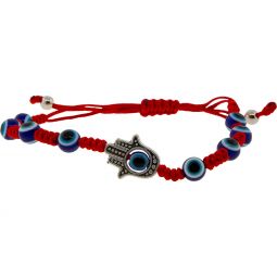 Adjustable Bracelet Red - Evil Eye w/ Fatima Hand (Each)