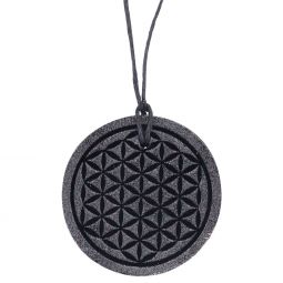 Engraved Flower of Life Necklace - Black Obsidian (Each)