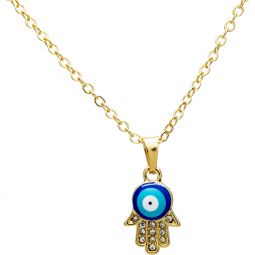 Evil Eye Protection Necklace - Fatima Hand w/ Gems Gold  (Each)