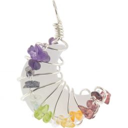 Wire Wrapped Crescent Moon Pendant w/ Chakra Chips  - White Agate (Each)