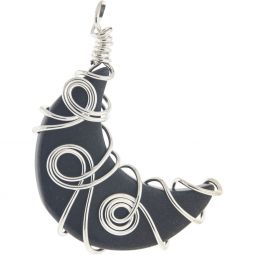 Wire Wrapped Crescent Moon Pendant - Black Agate (Each)