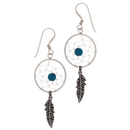 Dreamcatcher Earrings w/ Color Beads-1 Feather Large (Not Native American Made)