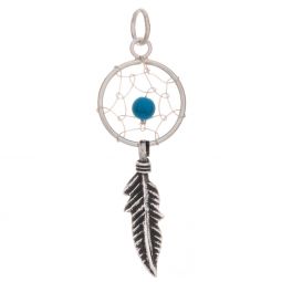 Dreamcatcher Pendant w/ Color Beads-1 Feather Small (Not Native American Made)