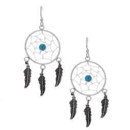 Dreamcatcher Earrings w/ Color Beads-3 Feathers (Not Native American Made)