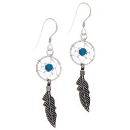 Dreamcatcher Earrings w/ Color Beads-1 Feather Small (Not Native American Made)