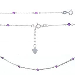 Adjustable Anklet w/Amethyst Beads & Mini Heart Charm 9"